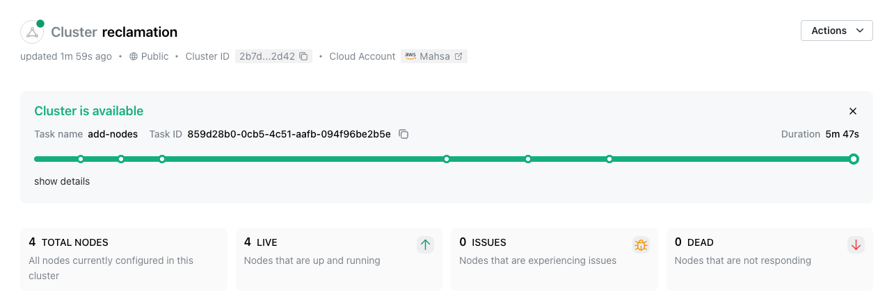 The cluster console header