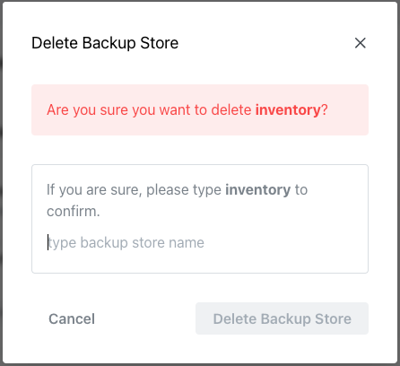 Deleting a backup store