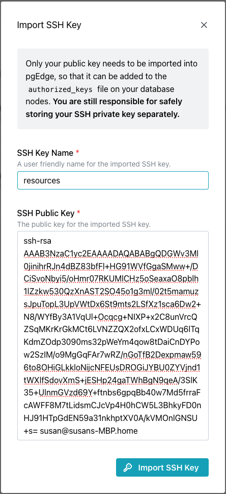 SSH Keys dialog