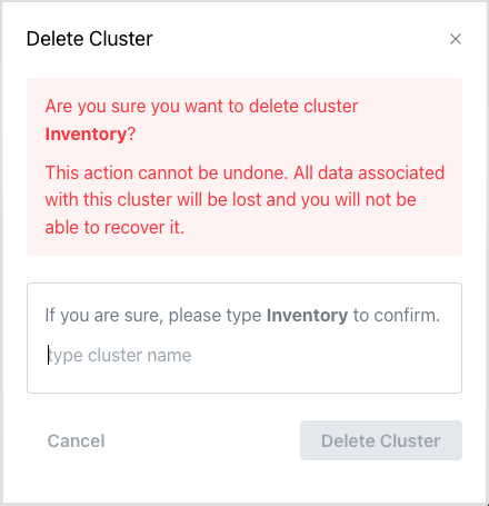 Confirm deleting a cluster
