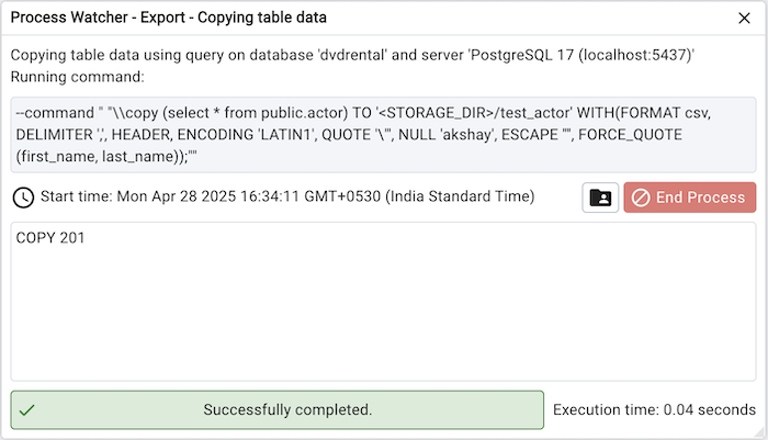 Export data using query process watcher