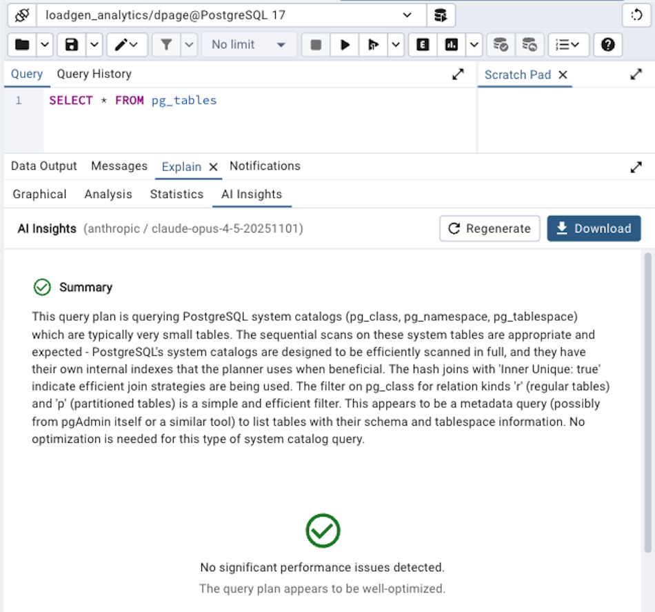 Query tool explain plan AI insights