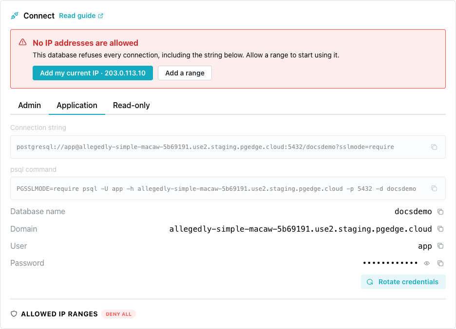 The Connect pane with no allowed ranges
