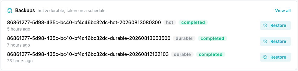 The Backups pane