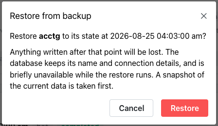 The Restore from backup popup