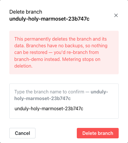 The Delete branch dialog
