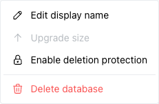 The Actions menu with Upgrade size disabled