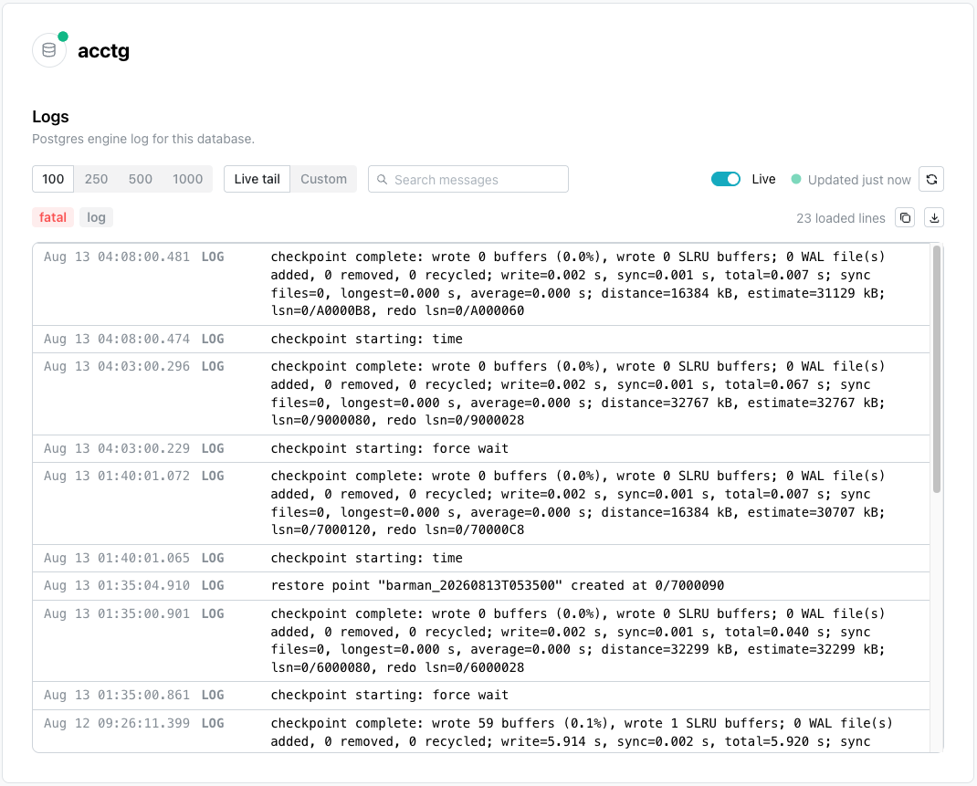 The Logs page