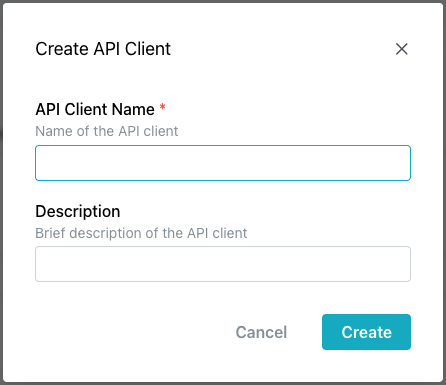 The Create API Client popup