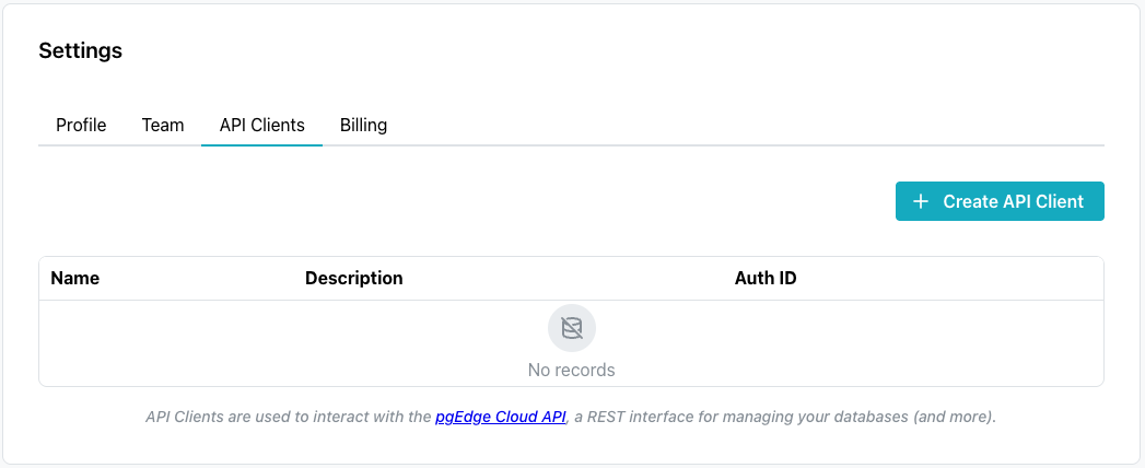 The API Clients tab
